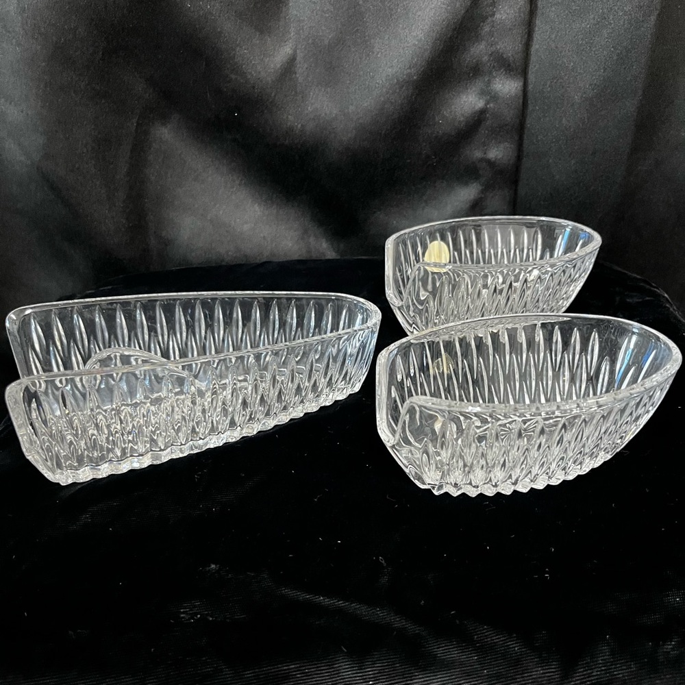 NIB VINTAGE PRINCESS HOUSE HERITAGE CRYSTAL KNIFE, SPOON, FORK HOLDER 839/843